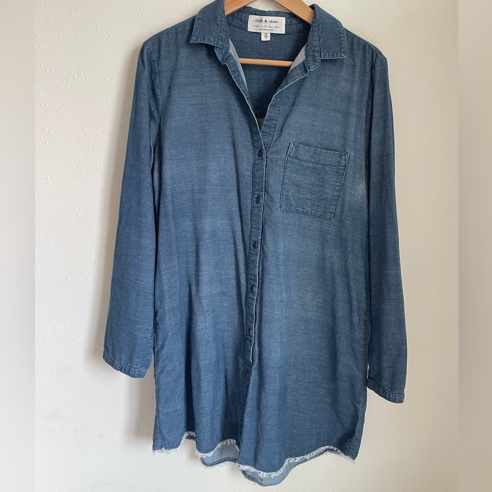 Anthropologie Cloth & Stone Frayed Denim Shirt Dress